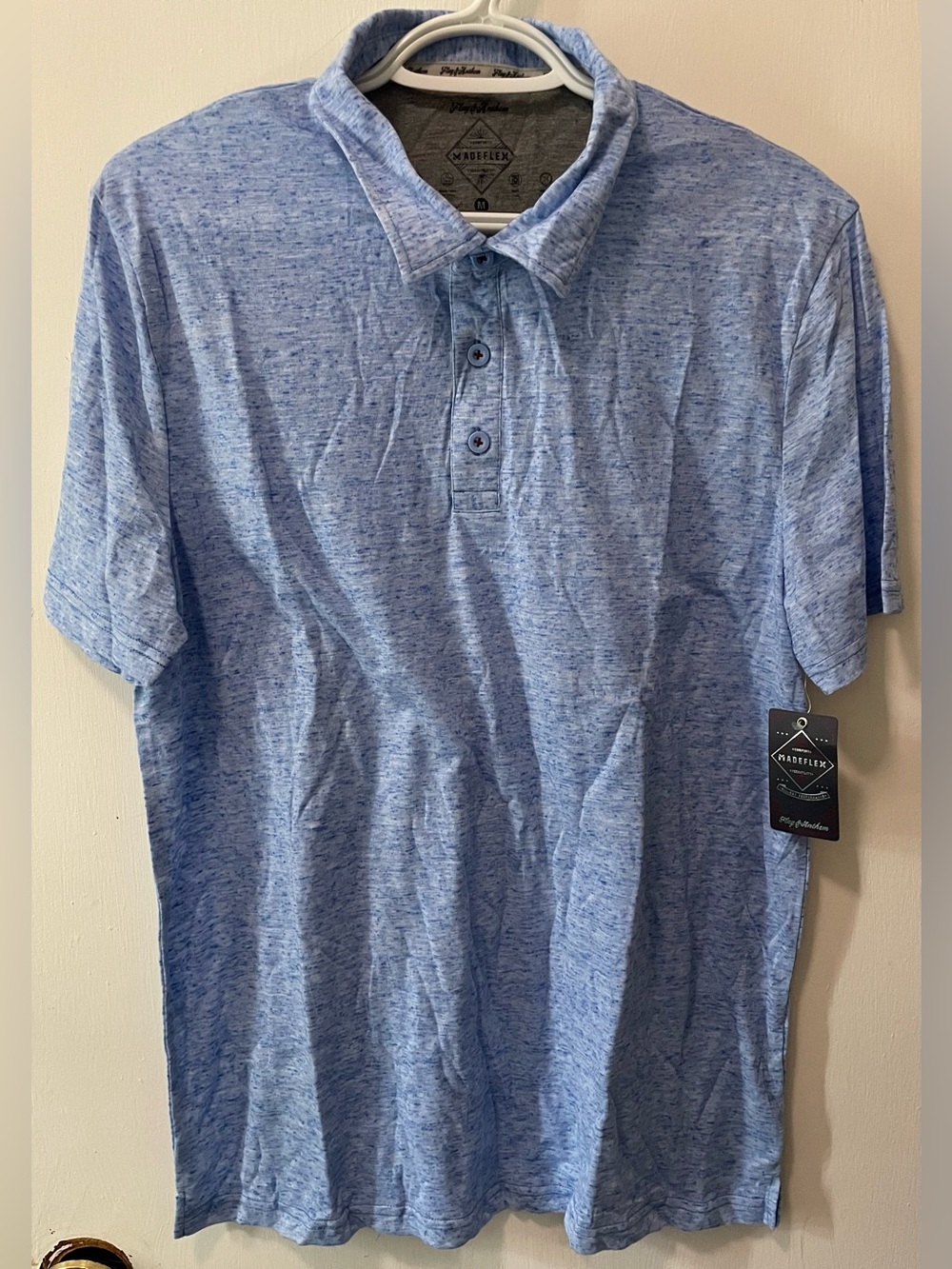 Flag & Anthem MadeFlex Men’s Blue Heather Short Sleeve Polo Shirt Size Medium M